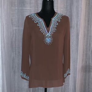 Itsu Brown Beaded Tunic or Coverup